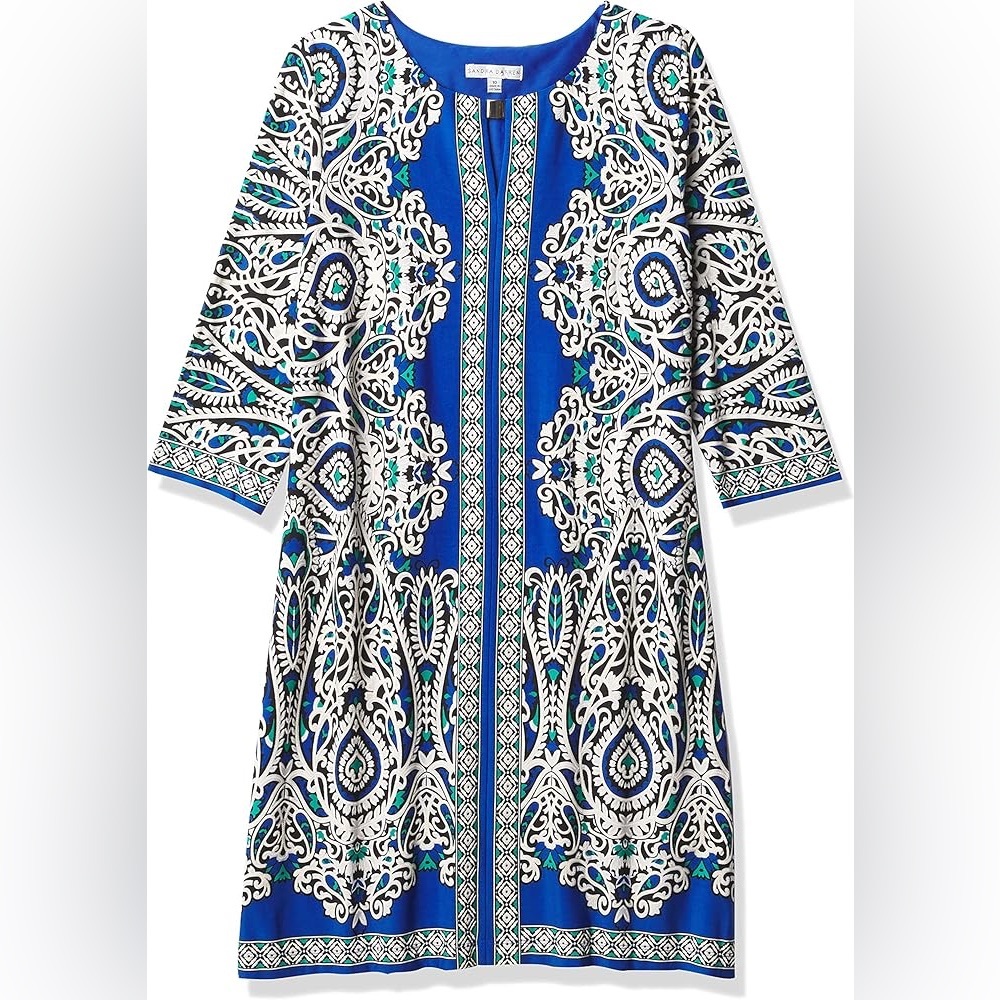 Sandra Darren Womens 3/4 Sleeve Mirror Printed Shift Dress W/ Keyhole Neckline 6